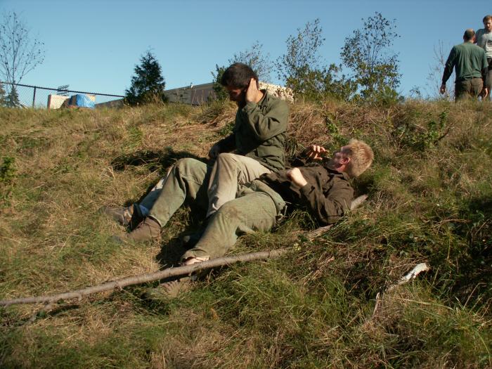 Training outdoors Sat 10 11 08 working on uneven rough ground covered with hidden obstacles and dangers and lessons.